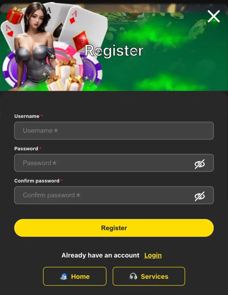 24KJILI register page with secure login and quick access to games